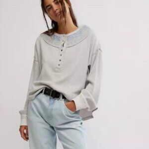 Free People We The Free Holly Henley Top Heather Grey New